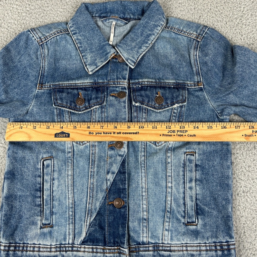 Free People Denim Jacket Women XS Blue Patchwork Cropped OB809197 - Picture 4 of 9
